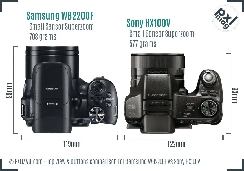 Samsung WB2200F vs Sony HX100V top view buttons comparison