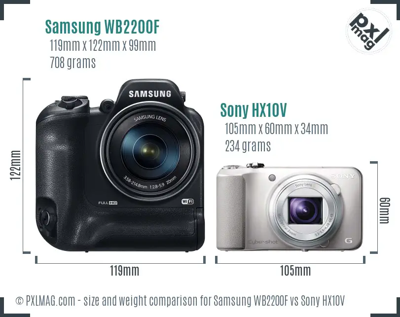 Samsung WB2200F vs Sony HX10V size comparison