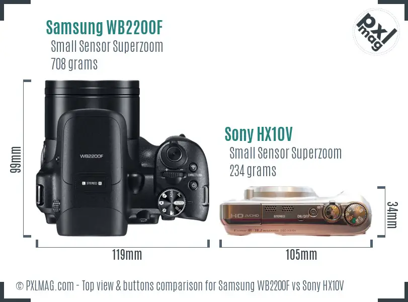 Samsung WB2200F vs Sony HX10V top view buttons comparison