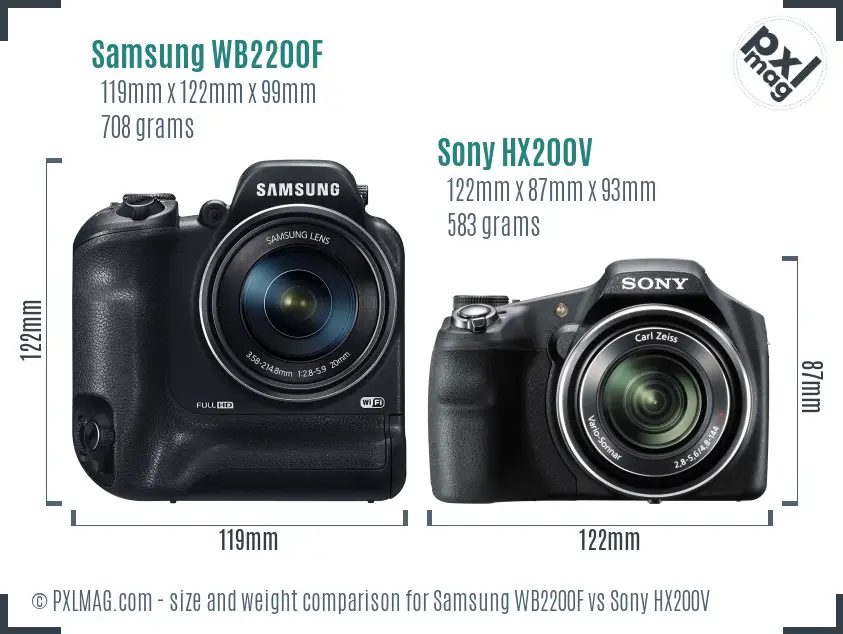 Samsung WB2200F vs Sony HX200V size comparison