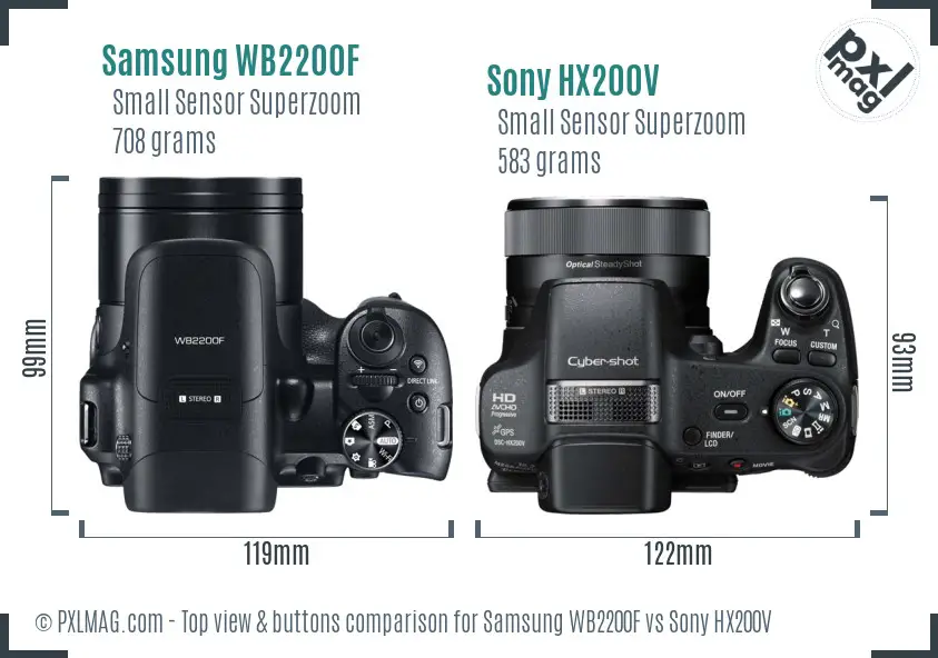 Samsung WB2200F vs Sony HX200V top view buttons comparison