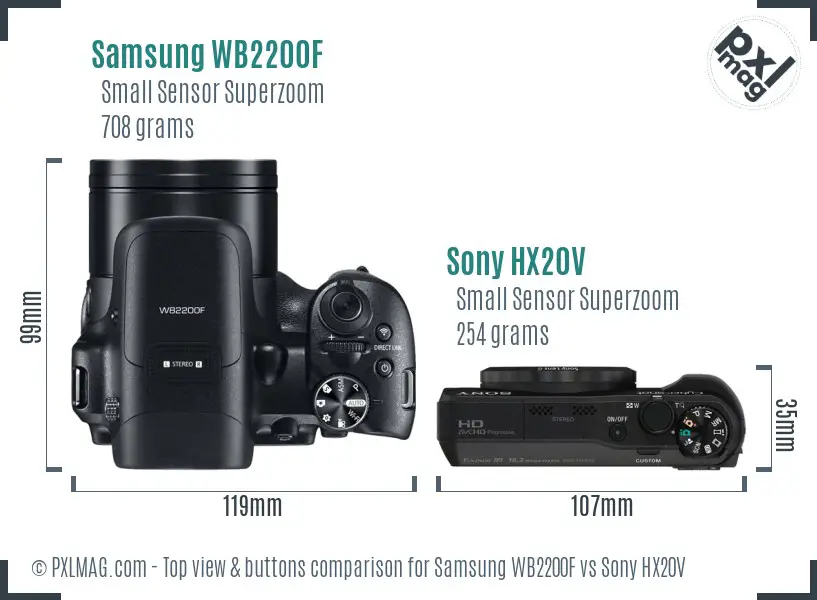 Samsung WB2200F vs Sony HX20V top view buttons comparison