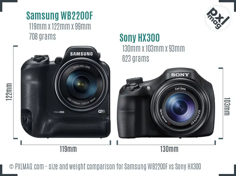 Samsung WB2200F vs Sony HX300 size comparison