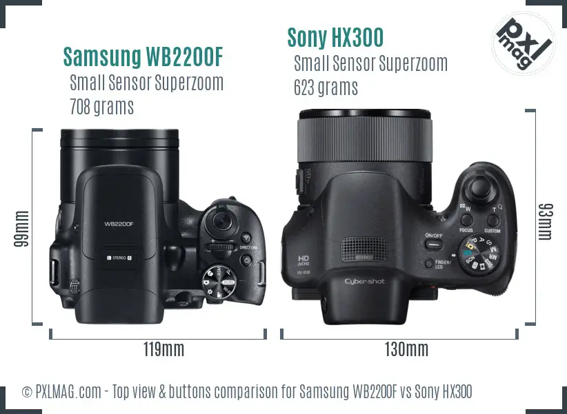 Samsung WB2200F vs Sony HX300 top view buttons comparison