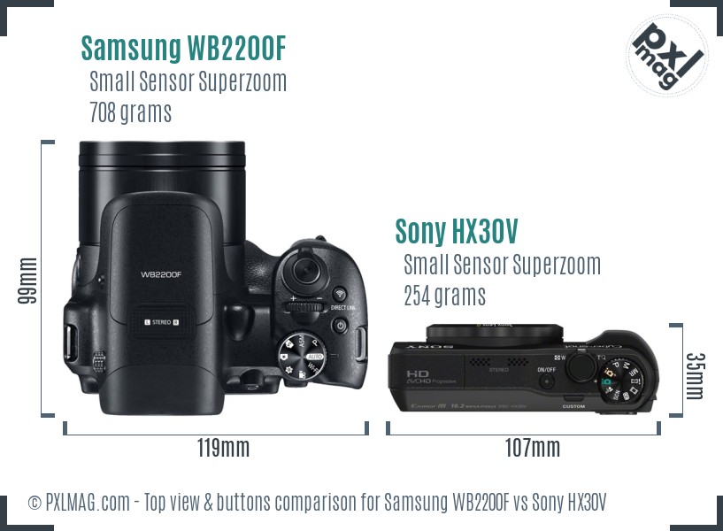 Samsung WB2200F vs Sony HX30V top view buttons comparison
