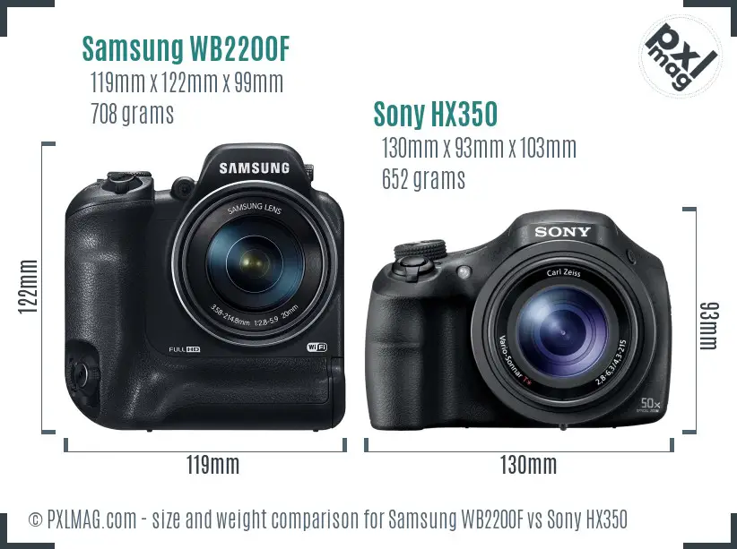 Samsung WB2200F vs Sony HX350 size comparison