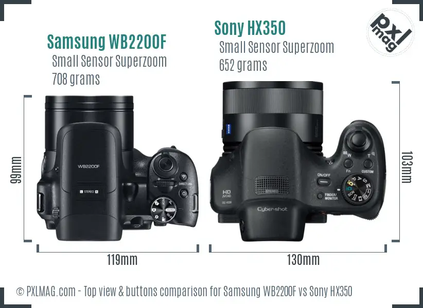 Samsung WB2200F vs Sony HX350 top view buttons comparison