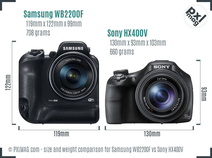 Samsung WB2200F vs Sony HX400V size comparison