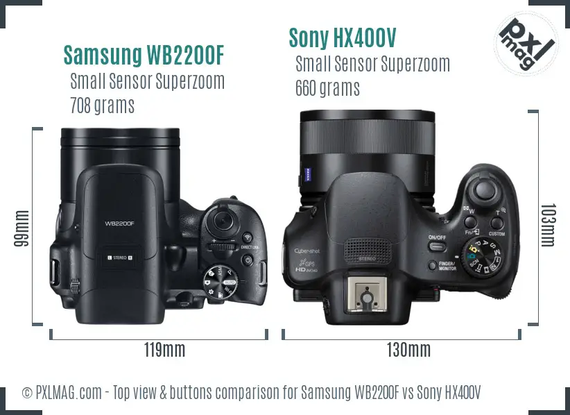 Samsung WB2200F vs Sony HX400V top view buttons comparison