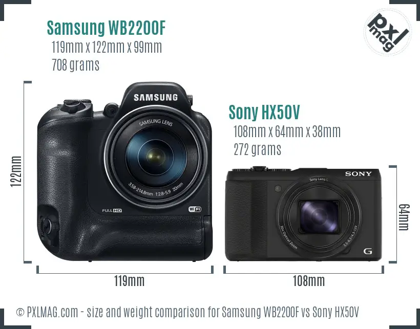 Samsung WB2200F vs Sony HX50V size comparison