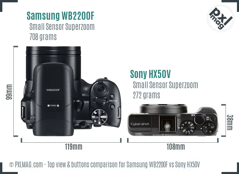 Samsung WB2200F vs Sony HX50V top view buttons comparison