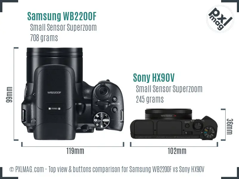 Samsung WB2200F vs Sony HX90V top view buttons comparison