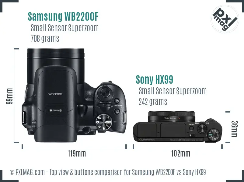 Samsung WB2200F vs Sony HX99 top view buttons comparison