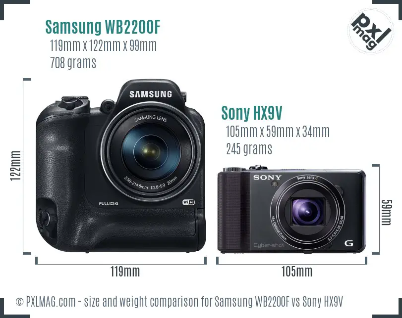 Samsung WB2200F vs Sony HX9V size comparison