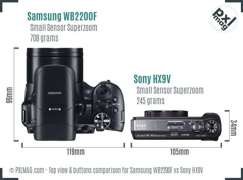 Samsung WB2200F vs Sony HX9V top view buttons comparison