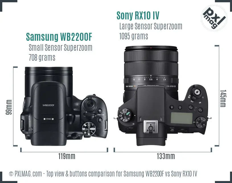Samsung WB2200F vs Sony RX10 IV top view buttons comparison