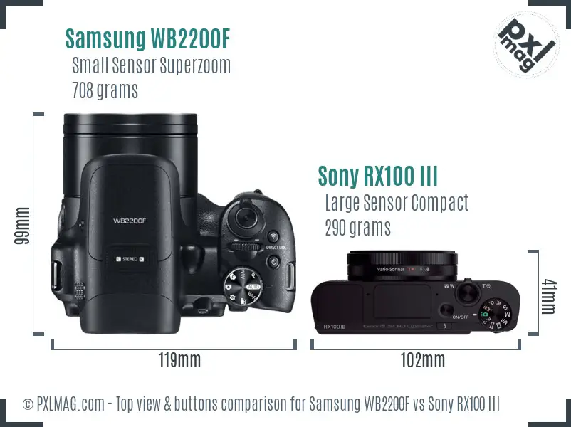 Samsung WB2200F vs Sony RX100 III top view buttons comparison