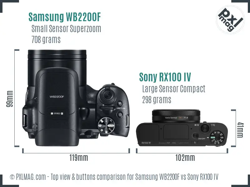 Samsung WB2200F vs Sony RX100 IV top view buttons comparison