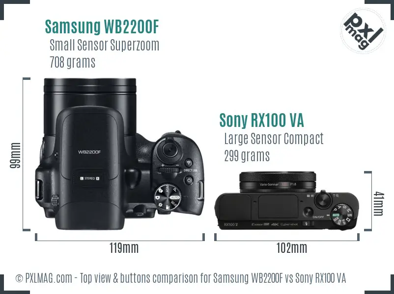 Samsung WB2200F vs Sony RX100 VA top view buttons comparison