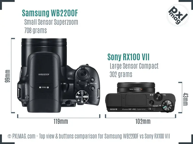 Samsung WB2200F vs Sony RX100 VII top view buttons comparison