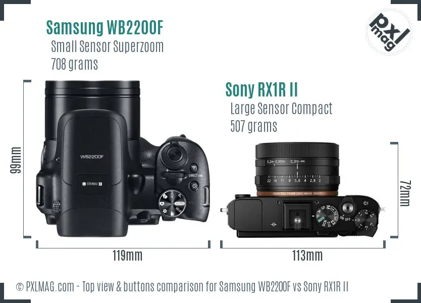 Samsung WB2200F vs Sony RX1R II top view buttons comparison