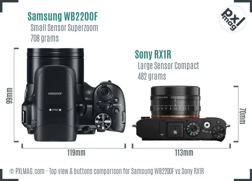 Samsung WB2200F vs Sony RX1R top view buttons comparison