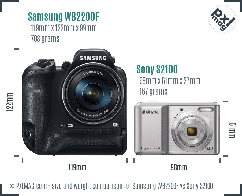 Samsung WB2200F vs Sony S2100 size comparison