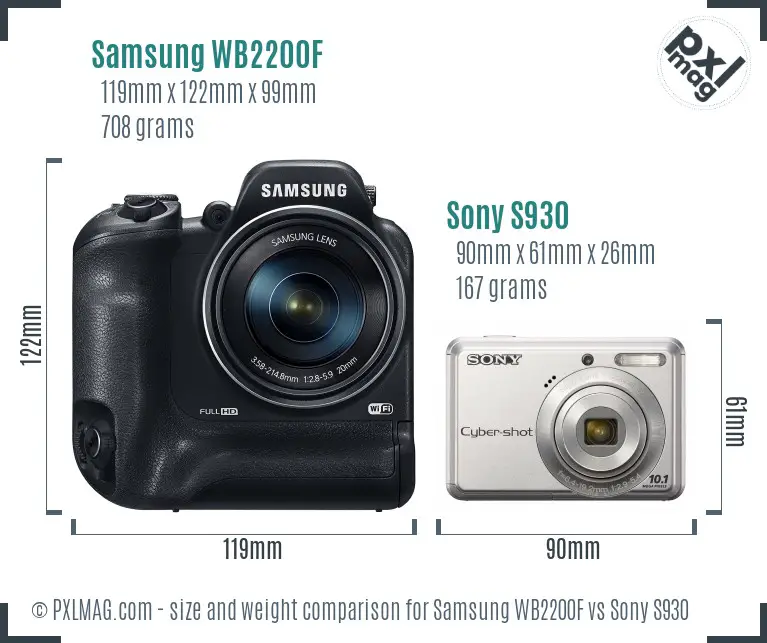 Samsung WB2200F vs Sony S930 size comparison