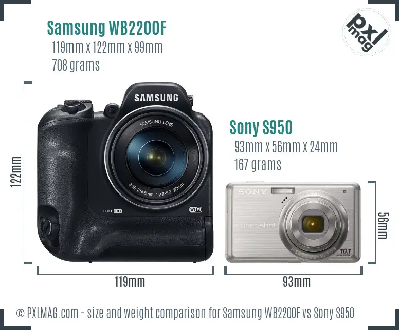 Samsung WB2200F vs Sony S950 size comparison