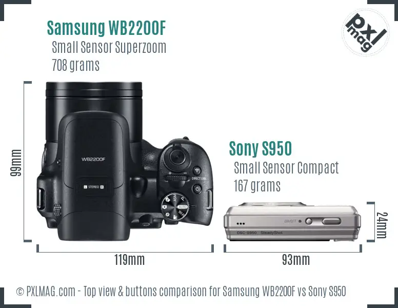 Samsung WB2200F vs Sony S950 top view buttons comparison