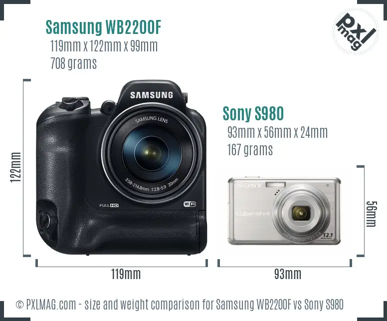 Samsung WB2200F vs Sony S980 size comparison