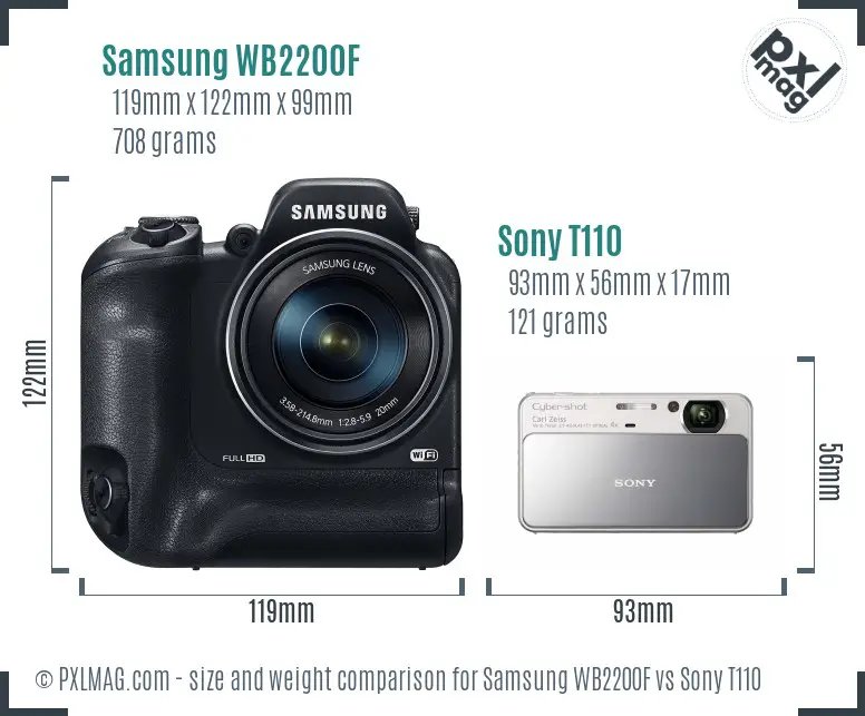 Samsung WB2200F vs Sony T110 size comparison