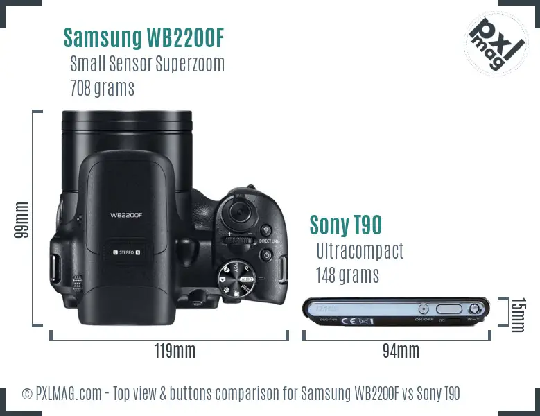 Samsung WB2200F vs Sony T90 top view buttons comparison Samsung WB2200F vs Sony T90 top view buttons comparison