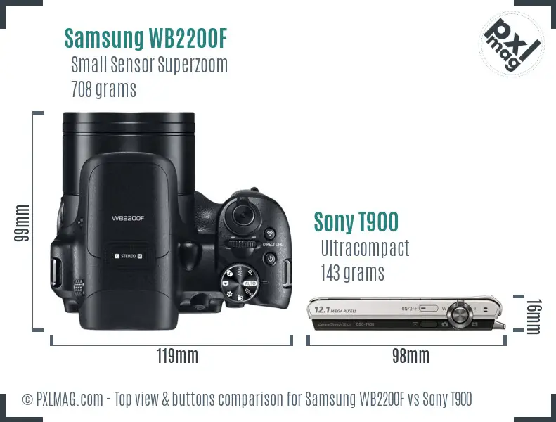 Samsung WB2200F vs Sony T900 top view buttons comparison Samsung WB2200F vs Sony T900 top view buttons comparison