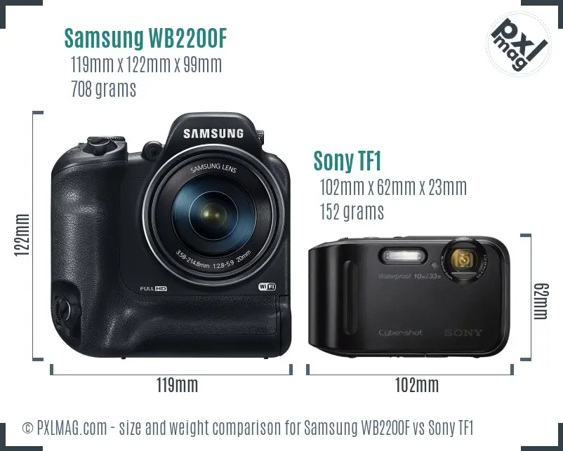 Samsung WB2200F vs Sony TF1 size comparison
