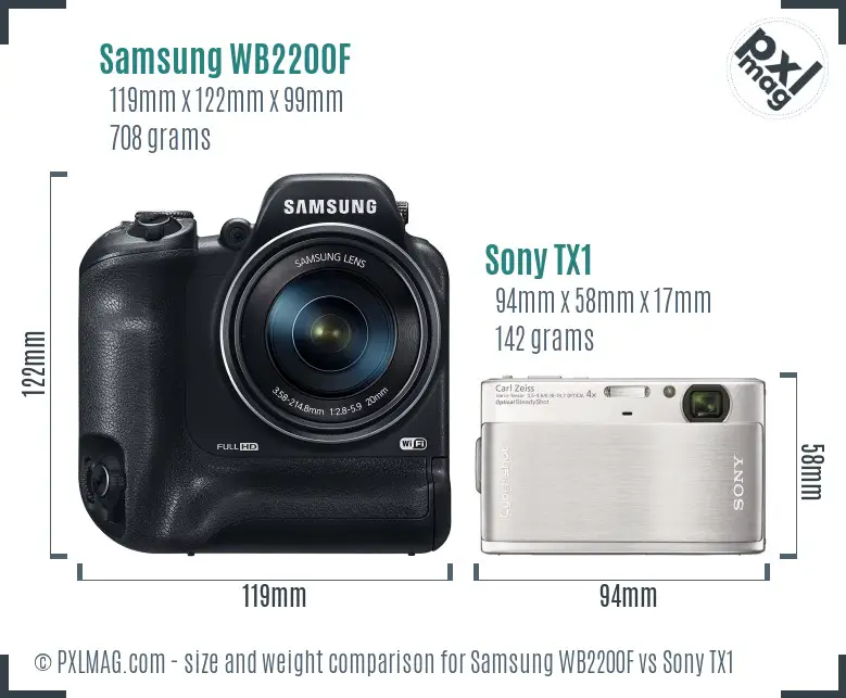Samsung WB2200F vs Sony TX1 size comparison