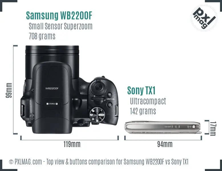 Samsung WB2200F vs Sony TX1 top view buttons comparison