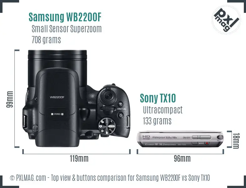 Samsung WB2200F vs Sony TX10 top view buttons comparison