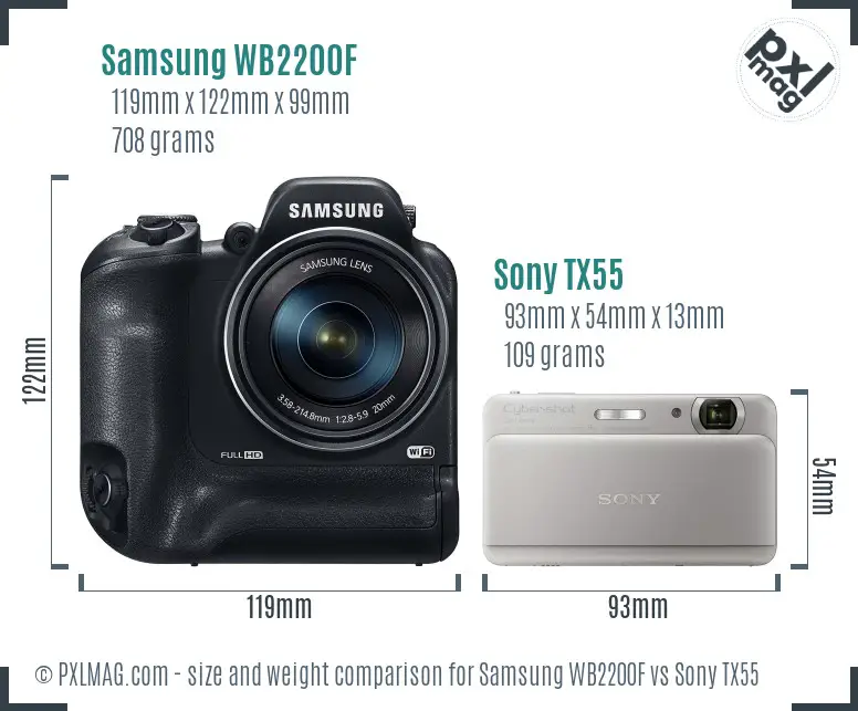 Samsung WB2200F vs Sony TX55 size comparison