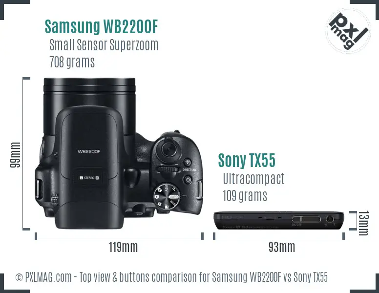 Samsung WB2200F vs Sony TX55 top view buttons comparison