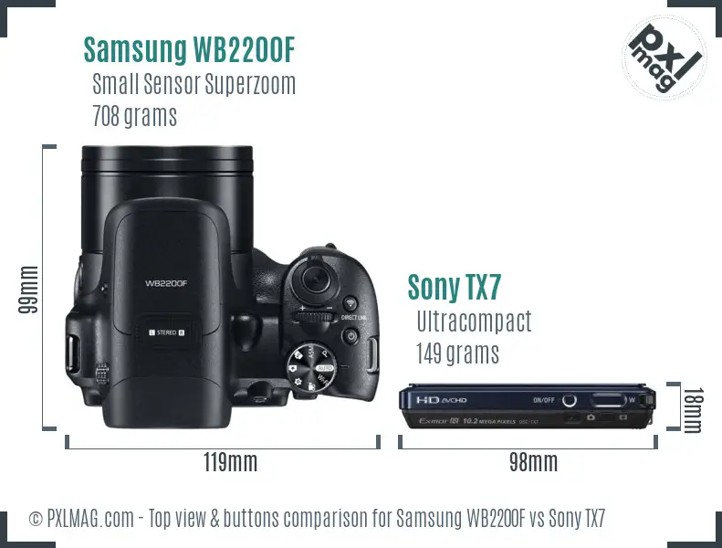 Samsung WB2200F vs Sony TX7 top view buttons comparison