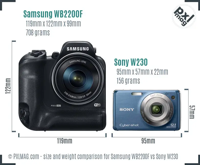 Samsung WB2200F vs Sony W230 size comparison