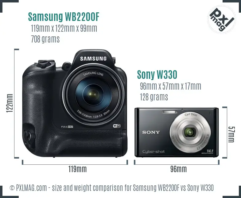 Samsung WB2200F vs Sony W330 size comparison