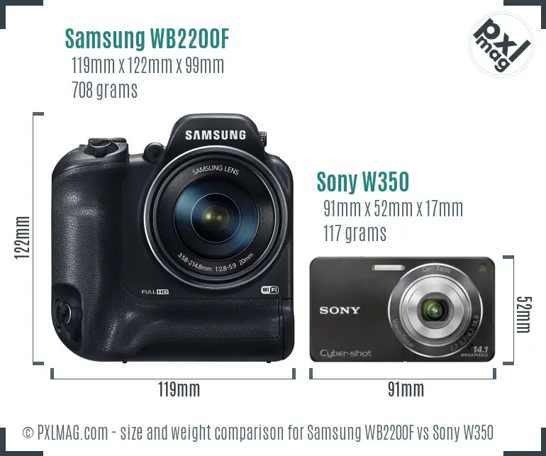 Samsung WB2200F vs Sony W350 size comparison