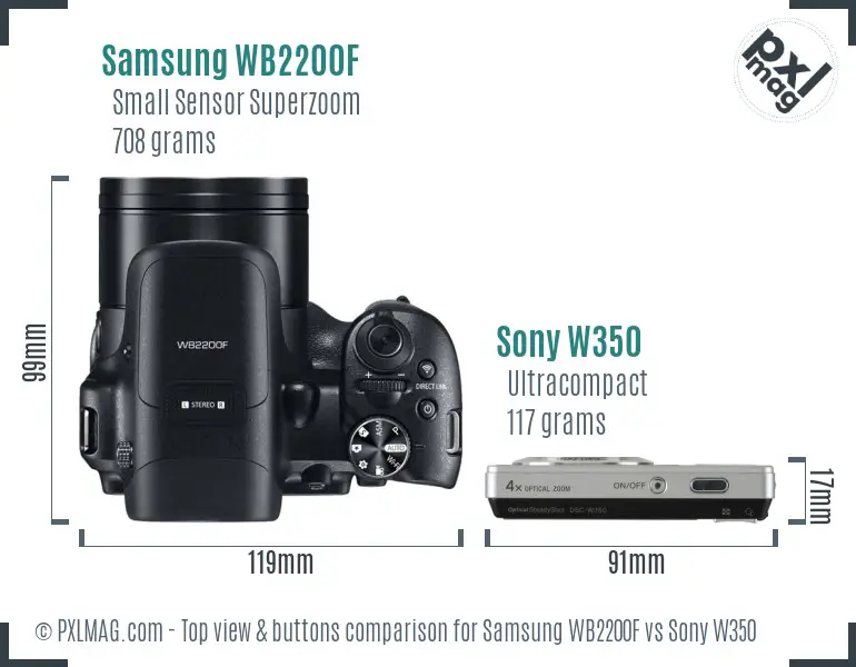 Samsung WB2200F vs Sony W350 top view buttons comparison