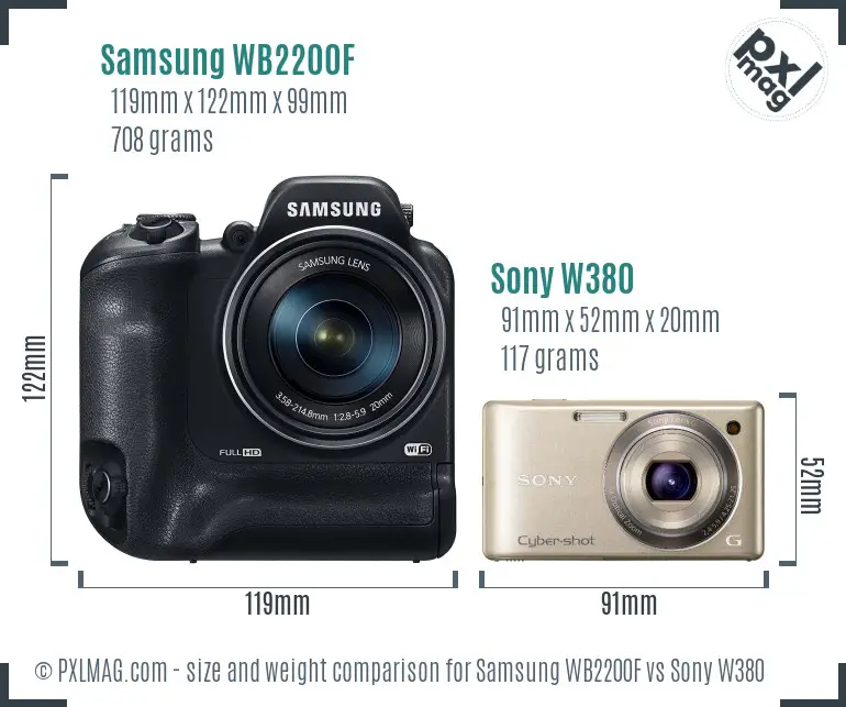 Samsung WB2200F vs Sony W380 size comparison