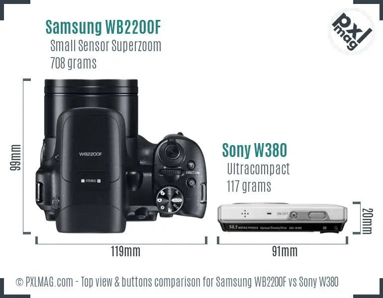 Samsung WB2200F vs Sony W380 top view buttons comparison