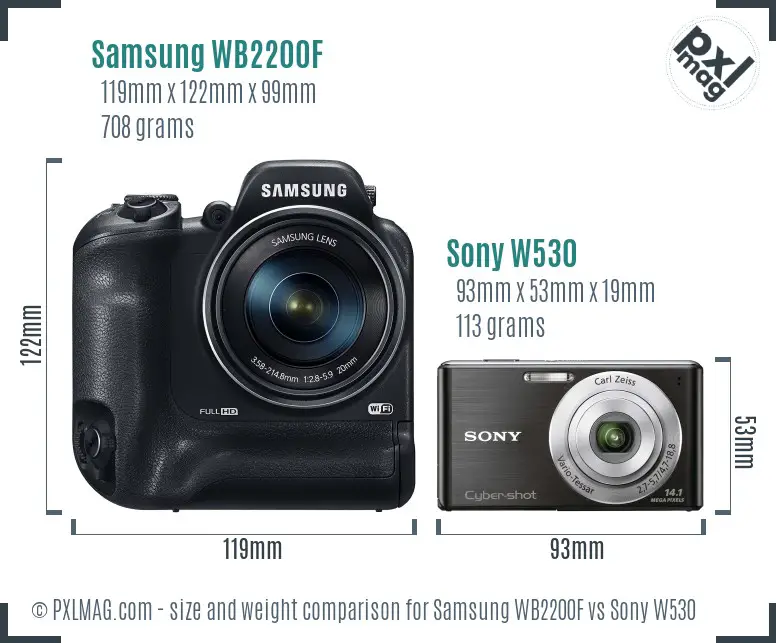 Samsung WB2200F vs Sony W530 size comparison