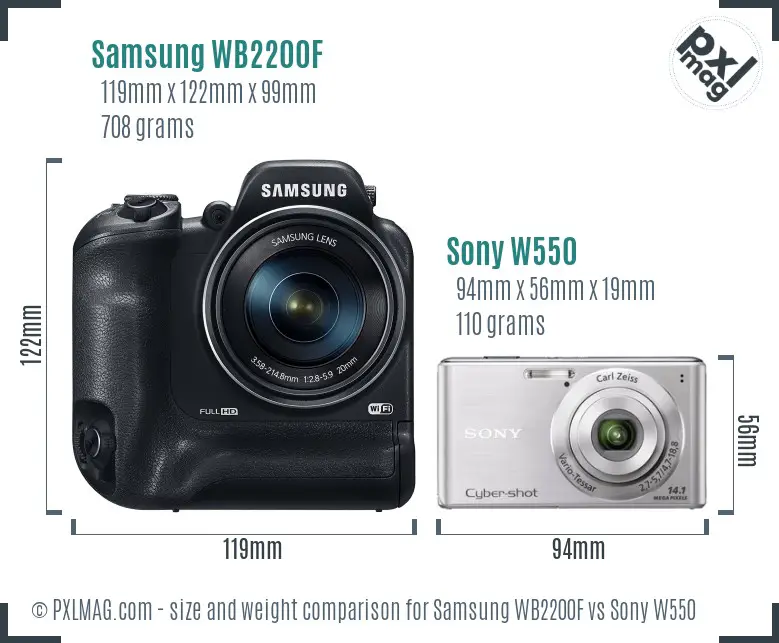 Samsung WB2200F vs Sony W550 size comparison