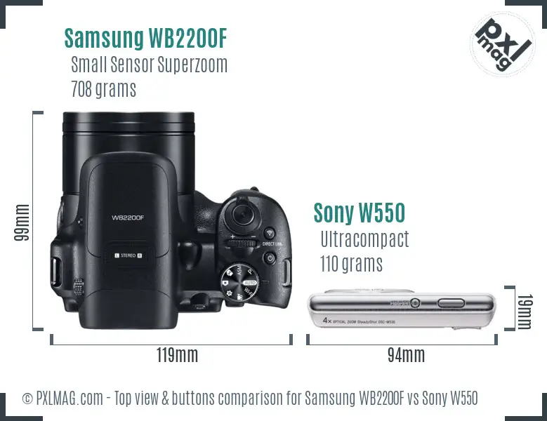 Samsung WB2200F vs Sony W550 top view buttons comparison